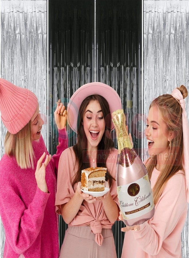 بروبسيكل خلفية بروبسيكل فضية وسوداء لامعة معدنية، مقاس 3 أقدام × 6 أقدام، مزينة بشراشيب لامعة وستائر شبه شفافة، مثالية لتزيين حفلات الذكرى السنوية، وأعياد الميلاد، وحفلات توديع العزوبية، وحفلات العريس - عبوة من 4 قطع - Image 3